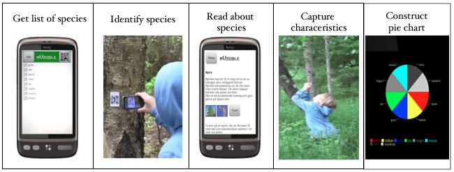 mvisible I Konstruera och undersöka lärandeaktiviteter i skogen; eleverna skulle utforska egenskaper hos olika växt- och trädslag samt deras biotoper.