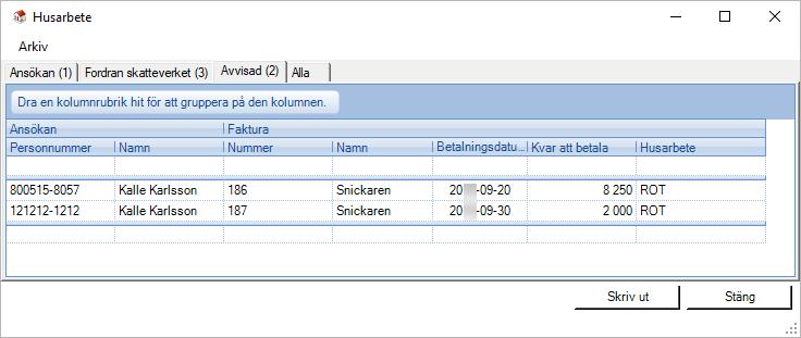 blivit ombokade till det kundfordringskonto för delad faktura du har valt i