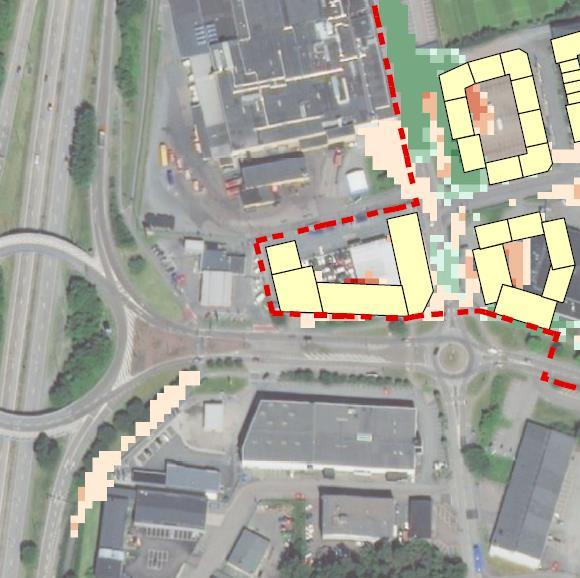 Pågens fabriker Figur 9. Visar skillnaden i vattendjup mellan simulering med befintliga marknivåer och höjdsättning från tidigare GFS-arbete i sydvästra delen av planområdet.