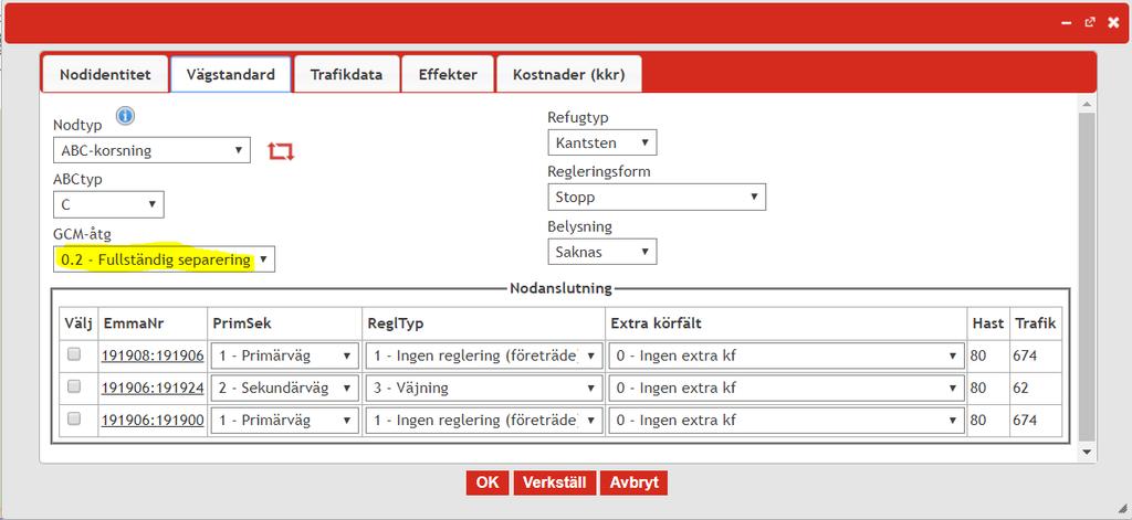 Fullständig GCM-separering 0,2 Basvägnät 91,261 51,277 71,557 6,593 0,979 8,363 Utredningsvägnät