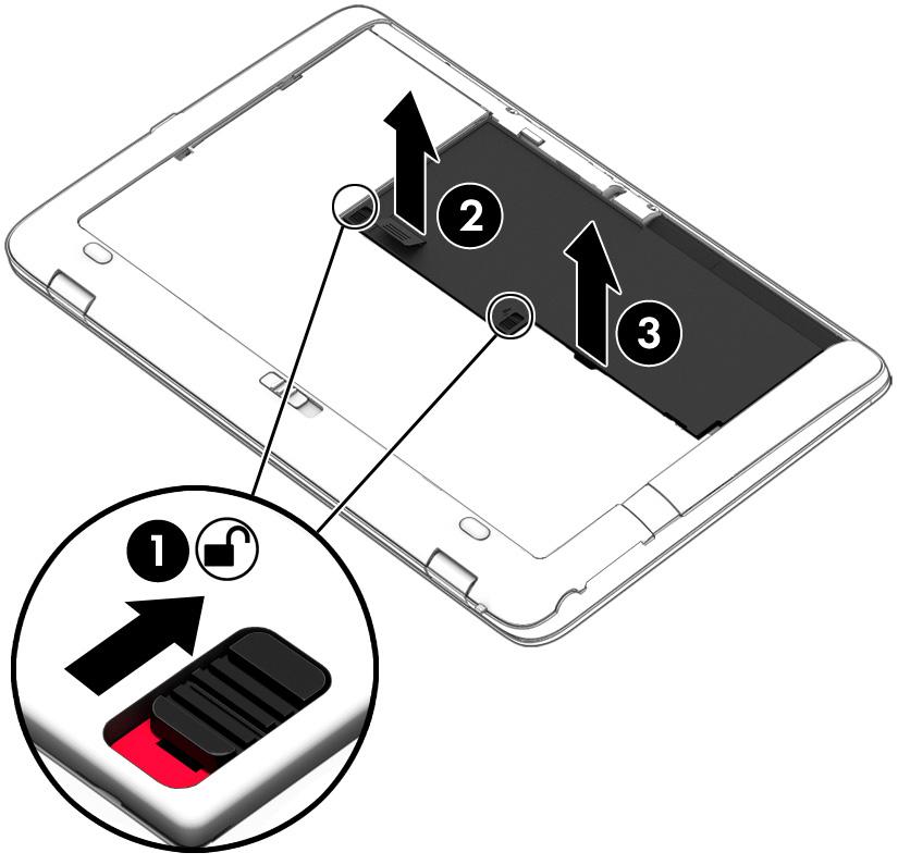 5. Använd tygfliken och vinkla batteriet uppåt (2) och ta sedan ut batteriet ur datorn (3). Spara på batteriet Skriv energialternativ i sökrutan i aktivitetsfältet och välj Energialternativ.