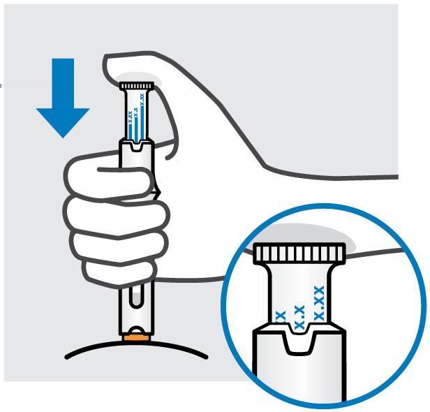 EFTER Injicera Simponi Fortsätt att hålla den förfyllda injektionspennan mot huden. Tryck försiktigt på kolven tills den stannar.