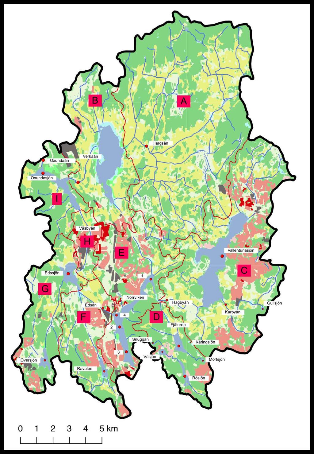 Oxundaåns avrinningsområde med delavrinningsområden Område Area (km²) A. Hargsån 87,1 B. Fysingen-Verkaån 29,5 C.