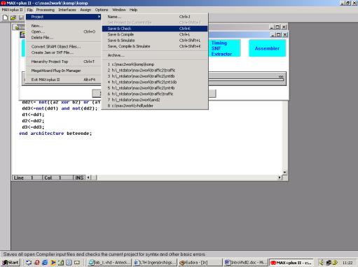 8. Välj File-Project Save & check. Fortsätt med detta tills alla fel är rättade. 9. Kontrollera att rät version av VHDL är laddad.