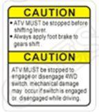 Kontrollera följande innan varje körning: Däcktryck, olja, strålkastare. Varning! Fordonet är en fyrhjuling och är inte avsett för att köras på vanliga vägar.