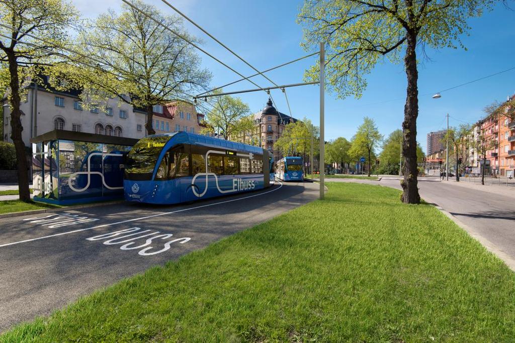 91(127 Vid laddning under färd behövs tråd på särskilda laddsträckor. I denna utredning har en lösning tagits fram där tråd krävs på ca 15 km för att elektrifiera stombusslinjerna.