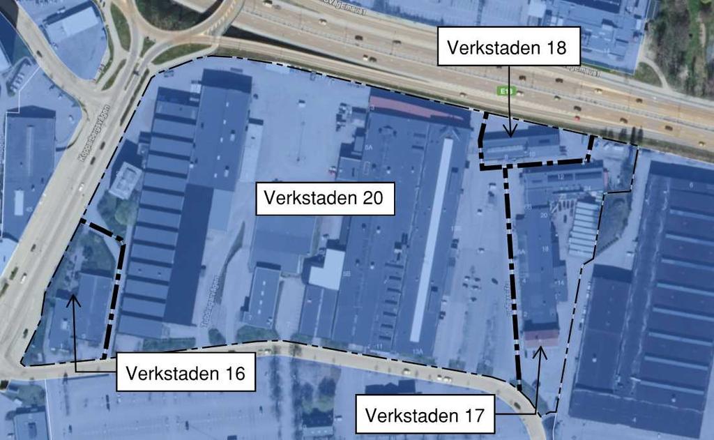 Figur 2.2. Planområdet med ingående fastigheter markerade, ungefärliga gränser. 2.1.