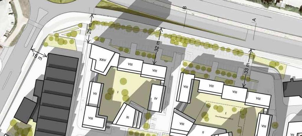 Figur 3.7. Aktuella avstånd mellan bebyggelse och transportväg förleveranser av farligt gods till bensinstationen 3.3.2 Inventering av sidoutrymmen Utmed den aktuella delen av Kopparbergsvägen och utmed påfartsrampen finns avkörningsskydd placerade.