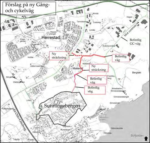 Förslag på ny sträckning av gång- och cykelväg. Kollektivtrafik Kollektivtrafik finns tillgänglig och en busshållplats ska byggas på Sunningevägen i anslutning till planområets västra el.