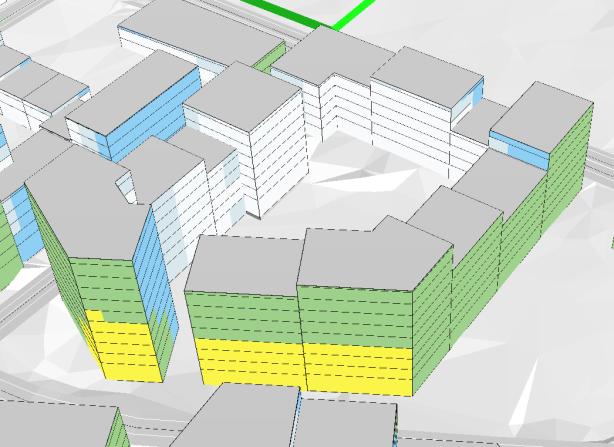 5.4 Hus C Hus A utsätts för medelhöga ljudnivåer från kollektivstråket och vägarna runt planområdet. Byggnaderna bildar en halvsluten kvartersstruktur vilket ger bra förutsättningar för god ljudmiljö.