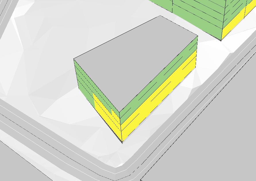 5.5 Hus D Hus D utsätts för medelhöga ljudnivåer från kollektivstråket och vägarna genom planområdet. Figur 7 3D-vy över hus C.