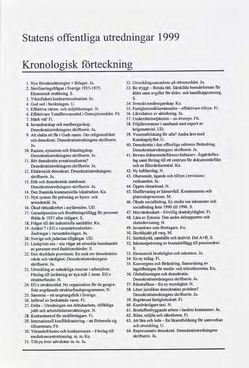 Statens offentliga utredningar 1999 Kronologisk förteckning Nya fönnånsrättsregler + Bilagor.Ju. " Utvecklingssamarbete pårättsområdet. Ju.