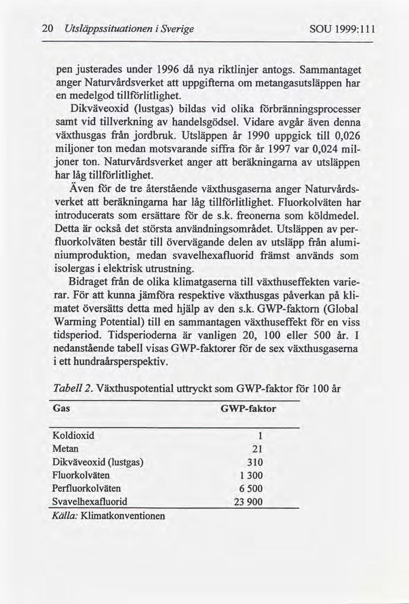 20 Utslåppssituationen isverige SOU 1999:111 pen justerades under 1996 då nya riktlinjer antogs.
