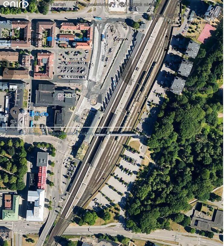 Vy över Skövde bangård I Banverkets (Trafikverkets) rapport från år 2009 Järnvägen i samhällsplaneringen Underlag för tillämpning av miljöbalken och planoch bygglagen finns riktlinjer för avstånd