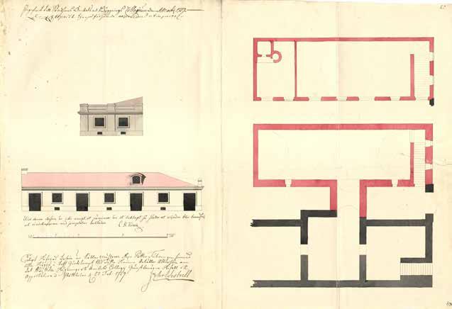 4 Bakgrund Schaktet drogs från en flygelbyggnad inom fastigheten Juno 16. Huset ska ha uppförts enligt en nybyggnadsritning från 1759, se figur 2.
