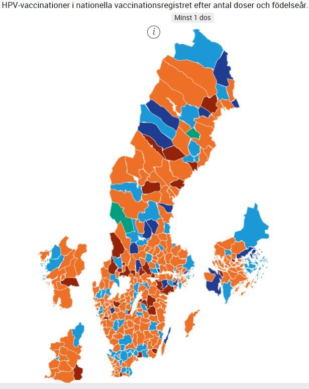 Flickor födda 2002 2006 med minst en respektive två registrerade doser av HPV-vaccin.