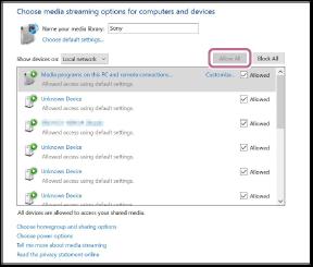 5 Välj [Choose media streaming options...] från [Media streaming] i [All Networks]. 6 Välj [Allow All]. [Allow All Media Devices]-skärmen visas. 7 Välj [Allow all computers and media devices].