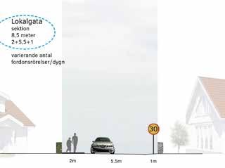 För att et brea gaturummet ite ska bli ösligt och uppmaa till höga hastigheter bör huse placeras i förgårs mark ära gata.