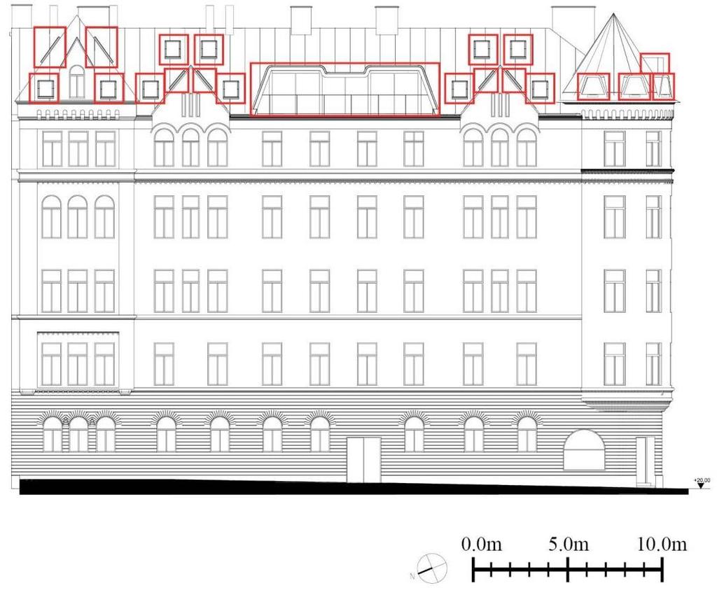 Skala 1:300 A4 Befintlig fasad mot Östermalmsgatan Tillägg i form av 