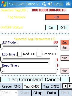 四 [Tag_CMD1]:Set Tag parameters 1 1. Selected Tag UID:Selected Tag s UID. 2. Tag Version:Selected tag s firmware version. 3. ON/OFF Status:Turn on/off selected TAG.