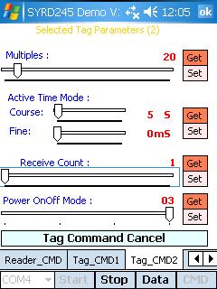 五 [Tag_CMD2]:Set Tag parameters 2 Set is setting command, Get is read status command. 1. Multiples:Modify transmits multiples of selected TAG. 2. Active Time Mode:Modify transmits frequency of selected TAG TAG transmits frequency = Multiples x active time Ex.