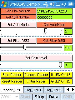 [Reader_CMD]:Set Reader parameters 1. Get F/W Version:Get reader s firmware version. 2. Get S/N Number:Get reader s serial number. 3. Set AutoMode:Change data format of TAG from reader to PC client.