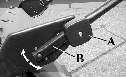 7-8) - Til de achterklep op (A). - Laat de twee haken (B) op de pen van de deflector rusten. - Laat de klep zakken en controleer of deze goed aansluit op de grasvangzak.