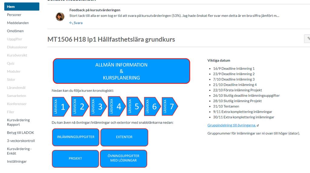 högskolans bästa Canvas-upplägg Min undervisning bygger helt på användning av