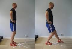 Knäkontroll och fotledsstyrka Stjärnan (knäkontroll och rörlighet i fotleden), 2 gånger/ben. Rita en stjärna med fribenet och böj ner i knä. Tänk på att ha en god hållning genom hela övningen.
