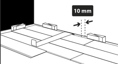 Plankorna skall förskjutas med minst 25 cm, helst 1/3 av plankan. Plattorna måste förskjutas med halva längden (förskjuten fog).