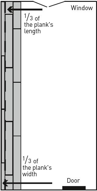 Är läggningen över 10m lång, lägg till 1 mm/m upp till 15 m. Den frilagda kanten måste täckas av en avslutande profil. Börja läggningen i övre, högra hörnet.