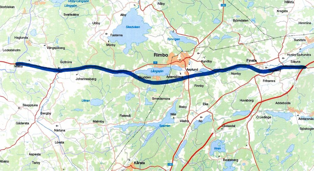 Fakta om väg 77 Uppsala länsgräns till trafikplats Rösa Ca 29 km lång 2 körfält, 8,5 m samt 8,0 m förbi Gottröra 0,75 m vägren