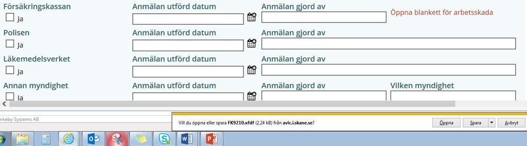 för hantering av avvikelser i systemet AvIC Gäller för: Sida 57 av 82 2. Anmälan till myndighet Om chef markerat valet Ja vid Anmälan till myndighet öppnas fält för olika myndigheter: 1.