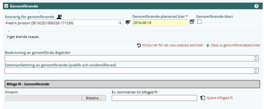 5 Ansvarig för genomförande Rollen arbetar på samma sätt som åtgärdsansvarig, se