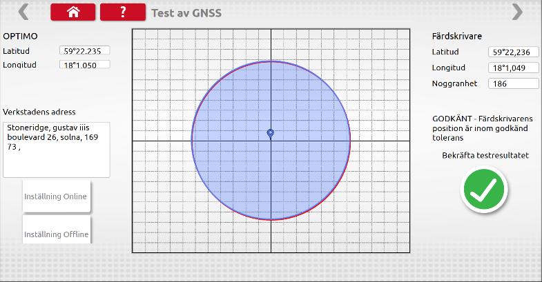 normalt 3.1. Koppla in Optimo till färdskrivaren med kabel eller dongel 3.2. Starta Optimo 3.3. Klicka på ikonen Test av GNSS för att starta programmet 3.