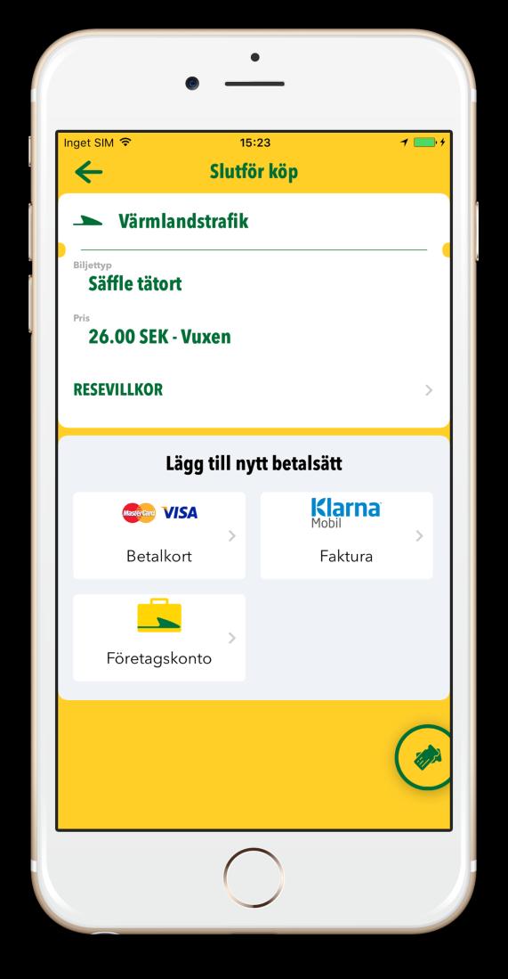 Introduktion Företagskonto är ett betalsätt i Vämlandstrafiks app.