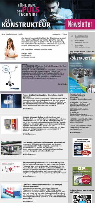 NEWSLETTER Porträt I Preisliste Werbeformen 1PFN 1 Porträt 1 Name: DER KONSTRUKTEUR Newsletter 2 Kurzcharakteristik: Der innovative Newsletter erscheint zu relevanten Fachmessen und Events, berichtet