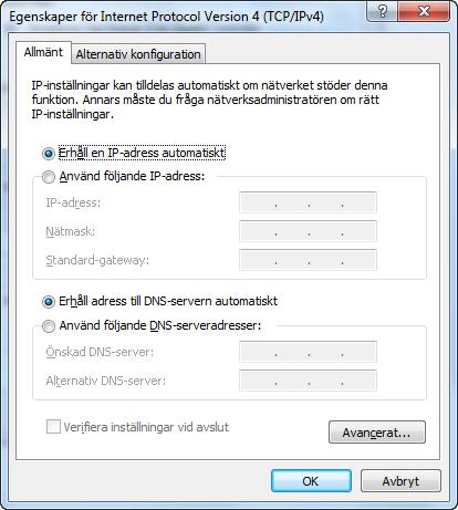 Välj Nätverk och Internet (Network and Internet), Nätverk och delningscenter (Network and Sharing center) och klicka på Ändra inställningar för nätverkskortet (Change adapter settings).