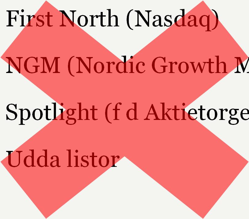 Bolagskvalitet Nasdaq Stockholm (Huvudlistan) First North (Nasdaq)