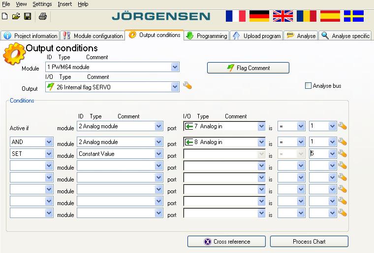 Special function V39 and higher: The function SERVO in flag 26 & 27 is activated with SERVO in the comment for the flag.