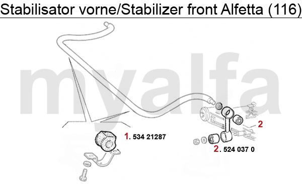 1 53421287 Stabilisatorgummi Vorderachse Alfetta,Giulietta,GTV/6,75 ausser 3.