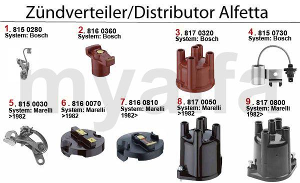 1 8150280 Zündkontakt Bj.1968-89 für BOSCH 2 8160360 Verteilerfinger für BOSCH, kontaktgesteuerte Zündung 102,90 kr 3 8170320 Verteilerkappe Bj.