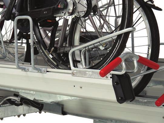 Konstruerat av robust stål och aluminium, vilket skapar en betydande minskning av störande ljud. Lättare att använda och det är lika enkelt att parkera cykeln på båda planen.