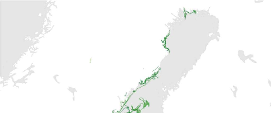 I Figur 16 visas fördelningen av CO 2 -utsläpp från fiskefartyg vid Östersjön och Västerhavet.