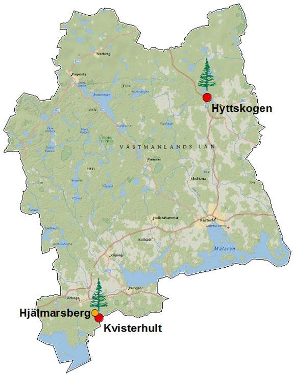 Krondroppsnätet bedriver mätningar vid tre mätplatser i Västmanlands län (Tabell B1.1). Tabell B1.1. Aktiva mätplatser i Västmanlands län 2017/18. Lokal Domin.