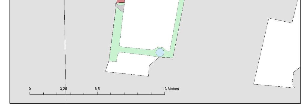 utbredning mot norr i området. Figur 7. Planritning över schaktet på den västra innergården markerat med grönt.