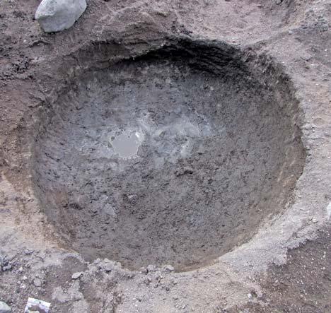Resultat RAÄ 336 det att gropen slutat fungera som förrådsgrop hade den fyllts med olika material. I botten fanns ett gråsvart lager av sotig silt med kolbitar.