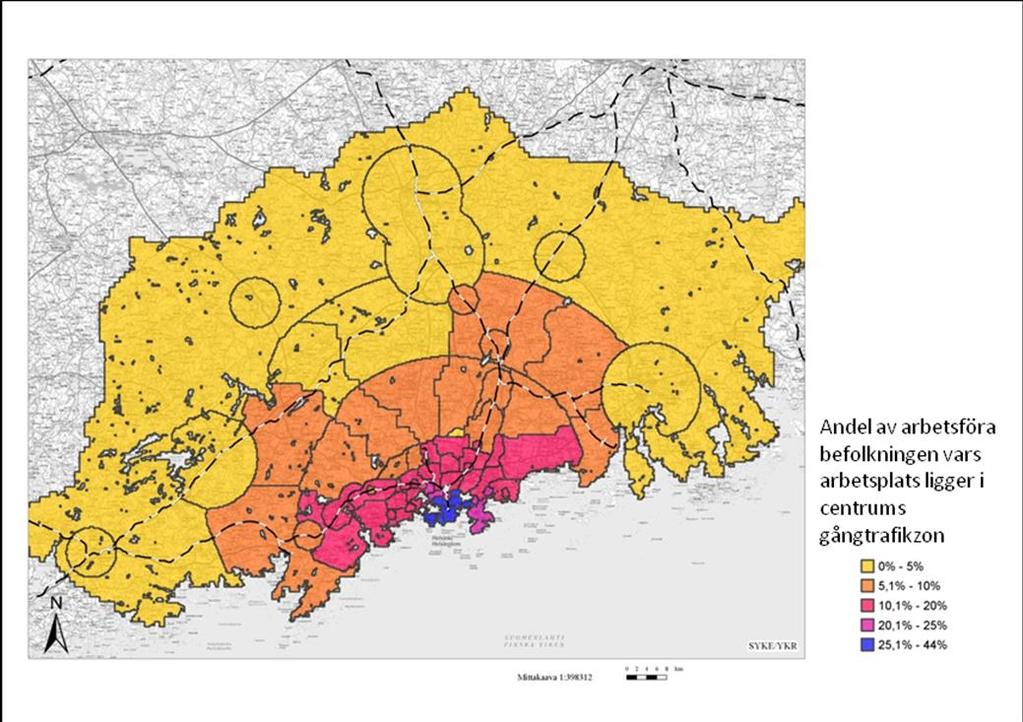 28 BILD 4 Pendling i riktning mot staskärnan i Helsingfors 2010. Källa: SYKE, YKR UrbanZone projekti. 3.6.