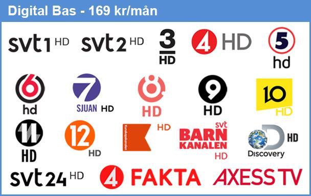 Du behöver inte använda antenn eller parabol och det påverkar inte din bredbandsanslutning. Digital Bas kostar 169 kr per månad med en startavgift på 295 kr.