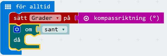 Micro:bit - Kompass Nu gör vi en enkel kompass. Klicka på projekt och sen nytt. Döp det till Kompass. Kompassen ska hela tiden uppdateras, eller hur? Därför behöver vi ett för alltid block.